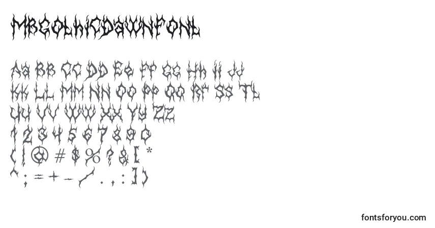Czcionka MbGothicdawnFont – alfabet, cyfry, specjalne znaki
