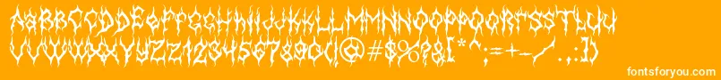 MbGothicdawnFont-Schriftart – Weiße Schriften auf orangefarbenem Hintergrund