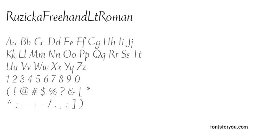 Шрифт RuzickaFreehandLtRoman – алфавит, цифры, специальные символы