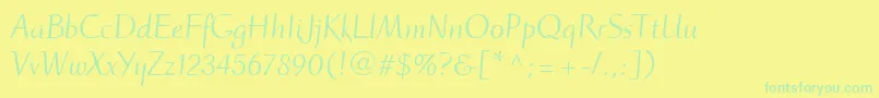 RuzickaFreehandLtRoman-Schriftart – Grüne Schriften auf gelbem Hintergrund