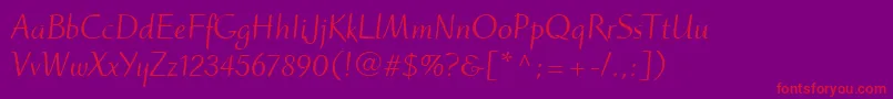 Fonte RuzickaFreehandLtRoman – fontes vermelhas em um fundo violeta