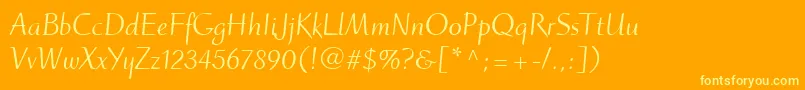 Fonte RuzickaFreehandLtRoman – fontes amarelas em um fundo laranja