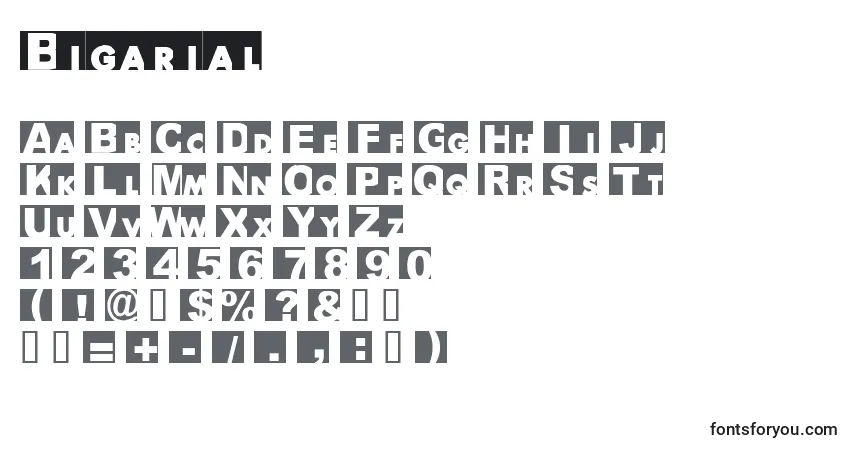 Schriftart Bigarial – Alphabet, Zahlen, spezielle Symbole