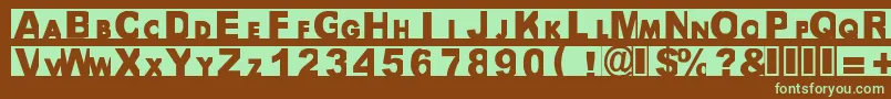 フォントBigarial – 緑色の文字が茶色の背景にあります。