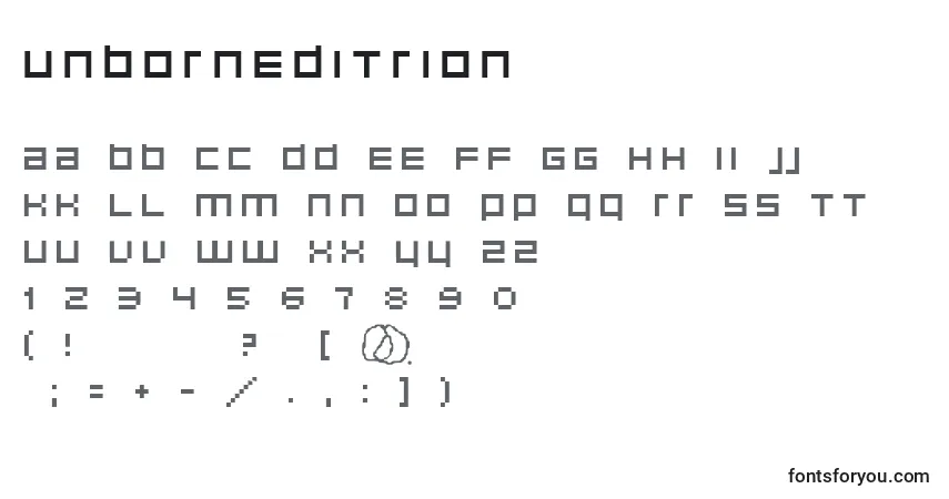 Czcionka Unborneditrion – alfabet, cyfry, specjalne znaki