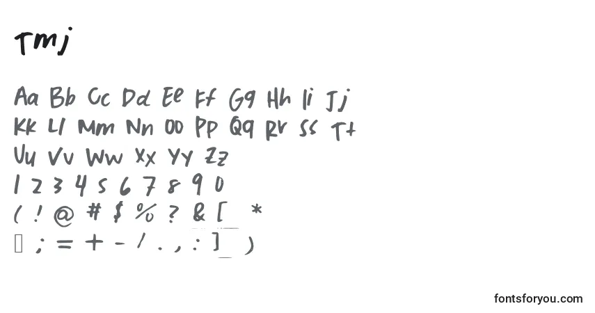 A fonte Tmj – alfabeto, números, caracteres especiais