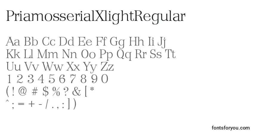 Czcionka PriamosserialXlightRegular – alfabet, cyfry, specjalne znaki