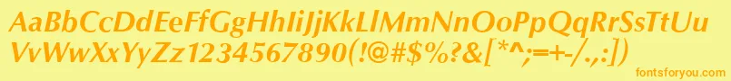 フォントOpusBolditalic – オレンジの文字が黄色の背景にあります。