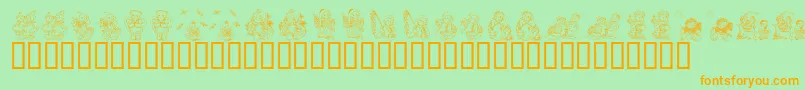 KrHolidayTeddiesTwo-Schriftart – Orangefarbene Schriften auf grünem Hintergrund