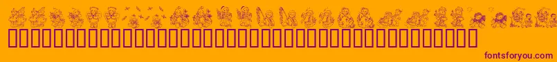 KrHolidayTeddiesTwo-Schriftart – Violette Schriften auf orangefarbenem Hintergrund