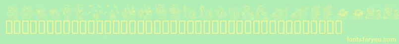 KrHolidayTeddiesTwo-Schriftart – Gelbe Schriften auf grünem Hintergrund