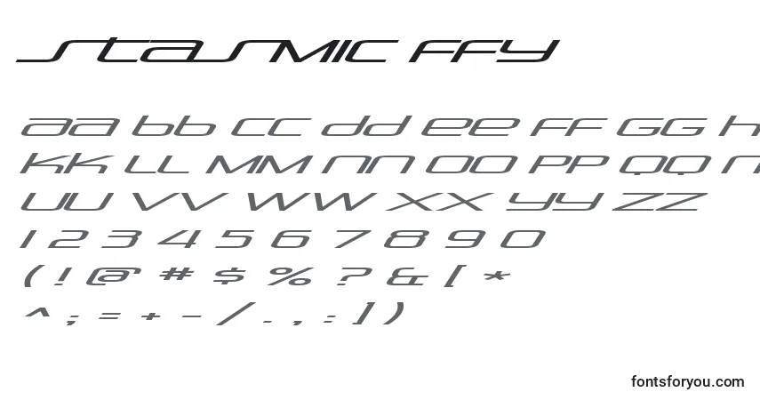 A fonte Stasmic ffy – alfabeto, números, caracteres especiais