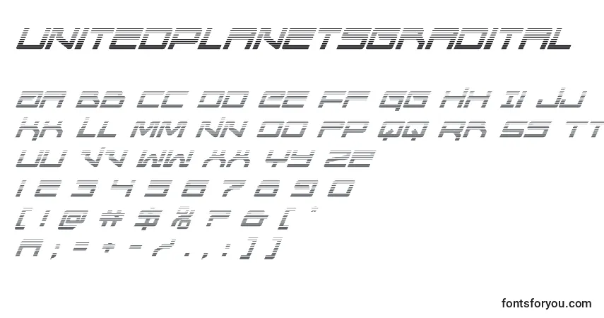 A fonte Unitedplanetsgradital – alfabeto, números, caracteres especiais