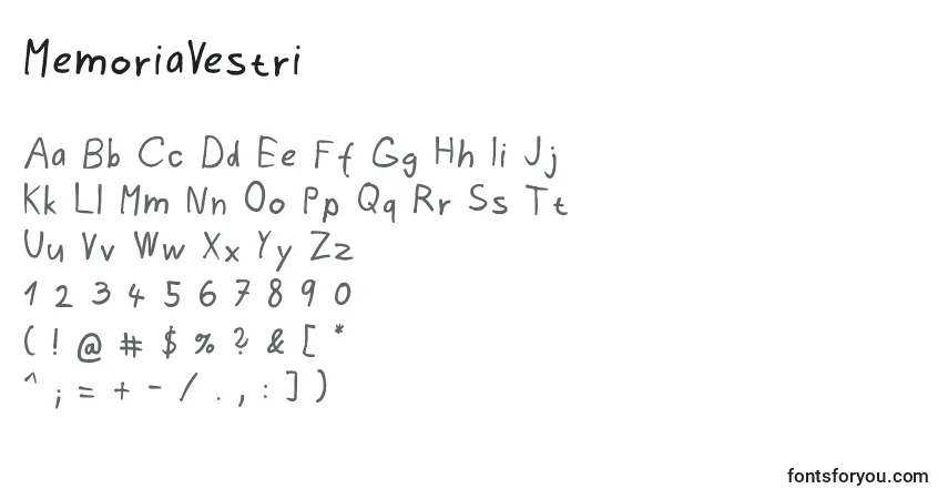 Czcionka MemoriaVestri – alfabet, cyfry, specjalne znaki
