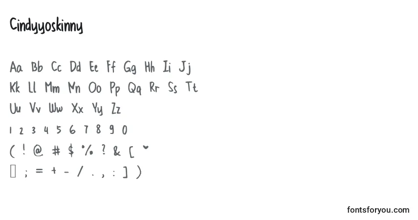A fonte Cindyyoskinny – alfabeto, números, caracteres especiais