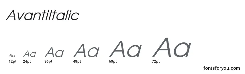 Размеры шрифта AvantiItalic