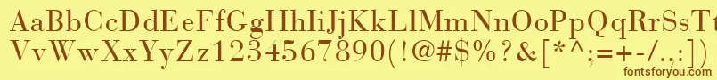 フォントBodoniRecutCondensedSsiCondensed – 茶色の文字が黄色の背景にあります。