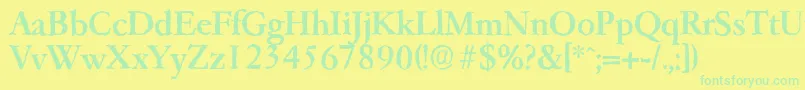フォントGarfeldantiqueMedium – 黄色い背景に緑の文字