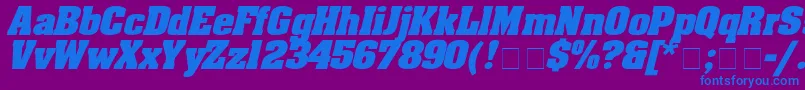 AaronboldexpdItalic-Schriftart – Blaue Schriften auf violettem Hintergrund