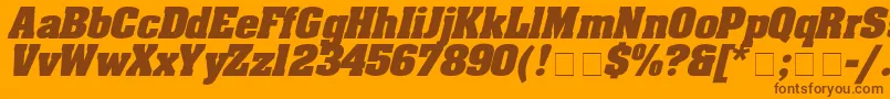 AaronboldexpdItalic-Schriftart – Braune Schriften auf orangefarbenem Hintergrund