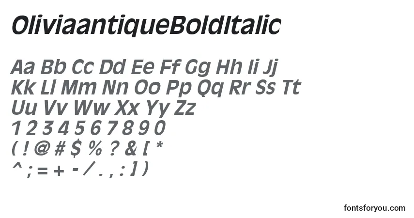 Czcionka OliviaantiqueBoldItalic – alfabet, cyfry, specjalne znaki