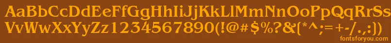 フォントItcBenguiatMedium – オレンジ色の文字が茶色の背景にあります。