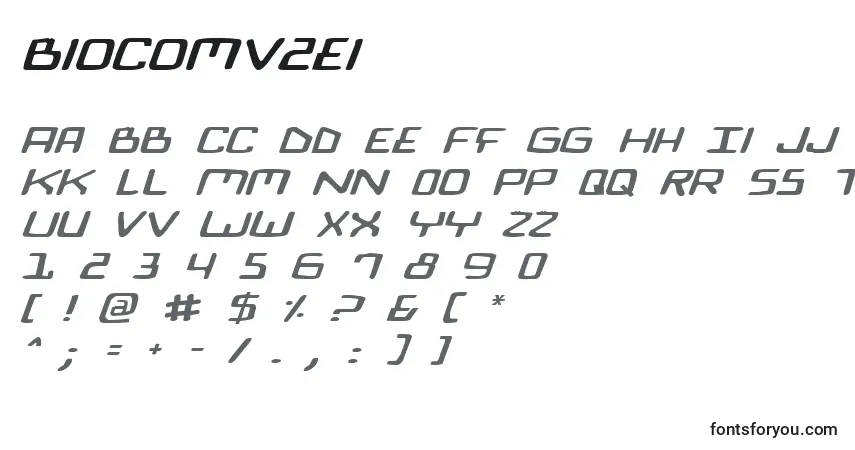 Czcionka Biocomv2ei – alfabet, cyfry, specjalne znaki
