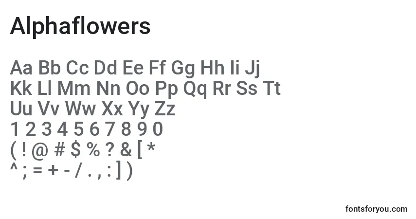 Schriftart Alphaflowers – Alphabet, Zahlen, spezielle Symbole