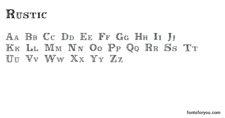 Czcionka Rustic – alfabet, cyfry, specjalne znaki