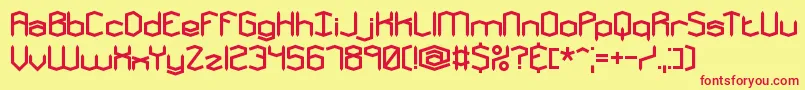 MysteronsBrk-Schriftart – Rote Schriften auf gelbem Hintergrund