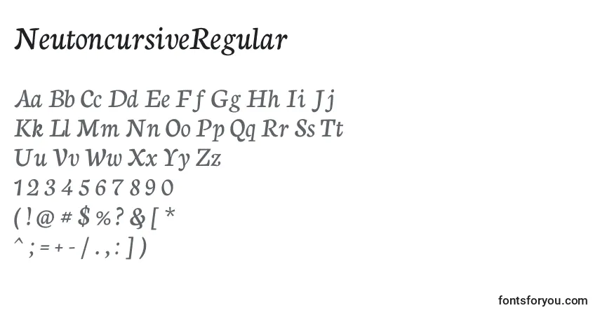 Schriftart NeutoncursiveRegular – Alphabet, Zahlen, spezielle Symbole