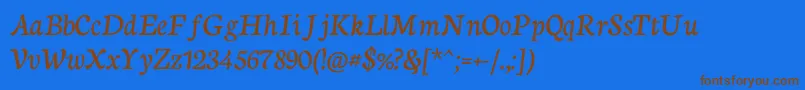 NeutoncursiveRegularフォントについての詳細 フォントNeutoncursiveRegular – 茶色の文字が青い背景にあります。