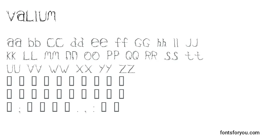 Schriftart Valium – Alphabet, Zahlen, spezielle Symbole