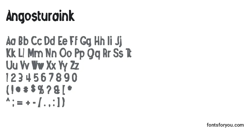 Czcionka Angosturaink – alfabet, cyfry, specjalne znaki