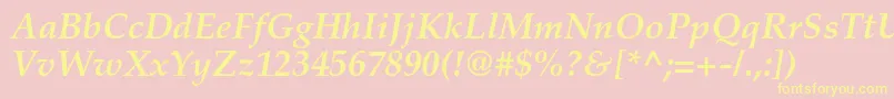 Weitere Informationen zur PalatinoltstdBolditalic-Schriftart PalatinoltstdBolditalic-Schriftart – Gelbe Schriften auf rosa Hintergrund