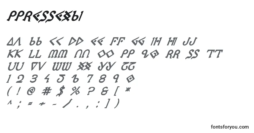 A fonte Ppressexbi – alfabeto, números, caracteres especiais