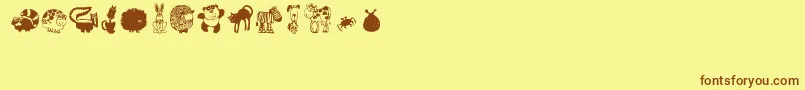 Critters1-Schriftart – Braune Schriften auf gelbem Hintergrund