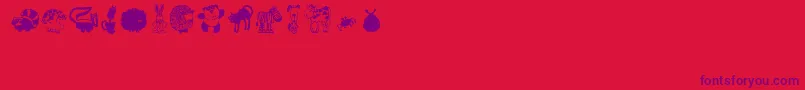 Critters1-Schriftart – Violette Schriften auf rotem Hintergrund
