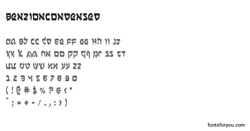 characters of benzioncondensed font, letter of benzioncondensed font, alphabet of  benzioncondensed font