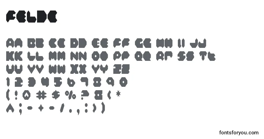 Czcionka Feldc – alfabet, cyfry, specjalne znaki