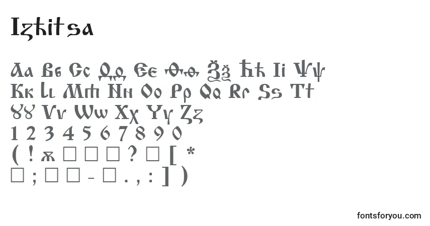 A fonte Izhitsa – alfabeto, números, caracteres especiais