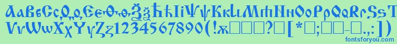 フォントIzhitsa – 青い文字は緑の背景です。