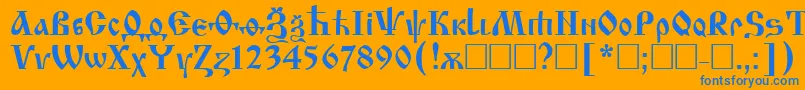 フォントIzhitsa – オレンジの背景に青い文字