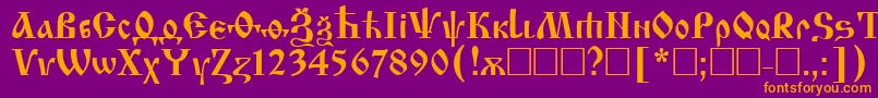 フォントIzhitsa – 紫色の背景にオレンジのフォント