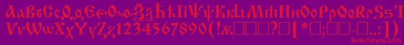 フォントIzhitsa – 紫の背景に赤い文字