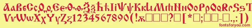 Izhitsa Font – Red Fonts on Yellow Background