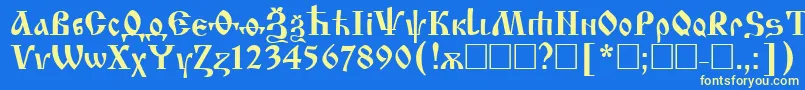 フォントIzhitsa – 黄色の文字、青い背景