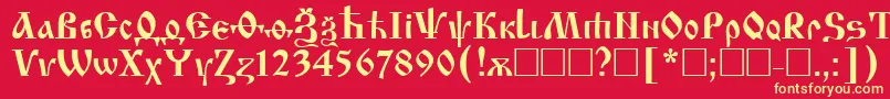 フォントIzhitsa – 黄色の文字、赤い背景