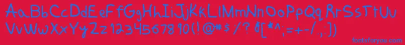 Funkyjunk-Schriftart – Blaue Schriften auf rotem Hintergrund