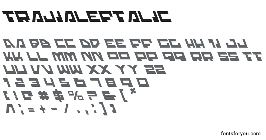 Schriftart TrajiaLeftalic – Alphabet, Zahlen, spezielle Symbole